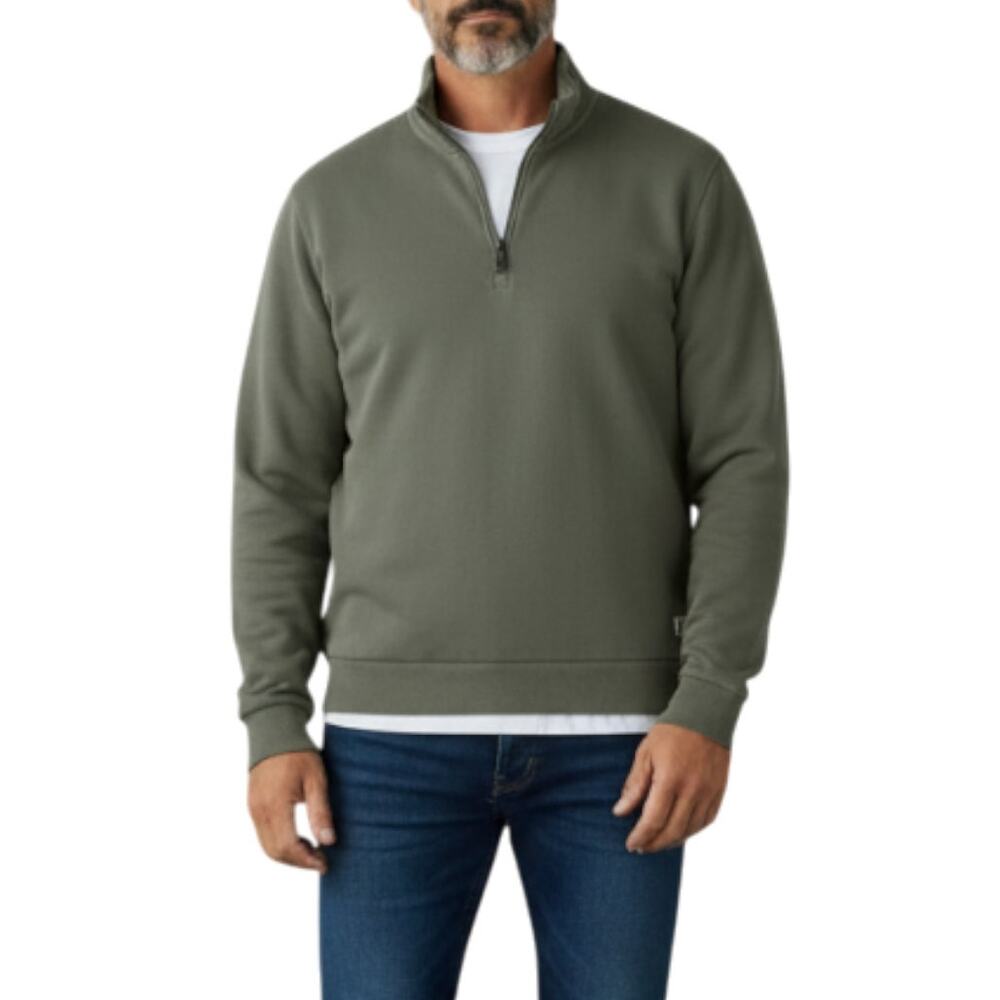 MARINE LAYER 1/4 Zip Cotton Blend Fleece Pullover Men M Green Outdoor Timeless